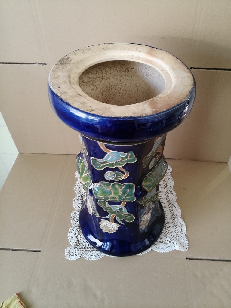 Vintage aardewerk zuil kobaltblauw 53cm - Afbeelding 20