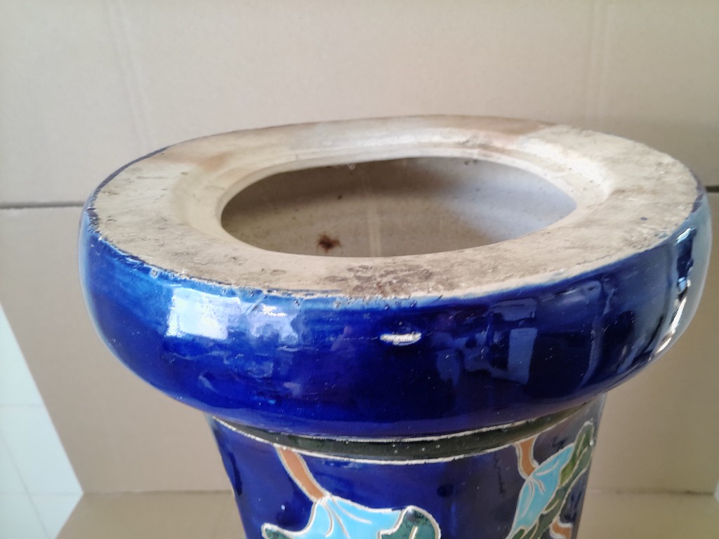 Vintage aardewerk zuil kobaltblauw 53cm - Afbeelding 25