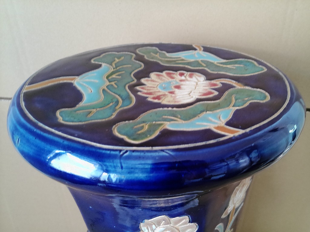 Vintage aardewerk zuil kobaltblauw 53cm - Afbeelding 30