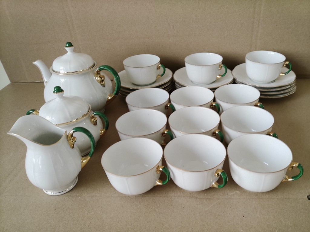 Vintage verguld porseleinen theeservies koffieservies Striegau - Afbeelding 3