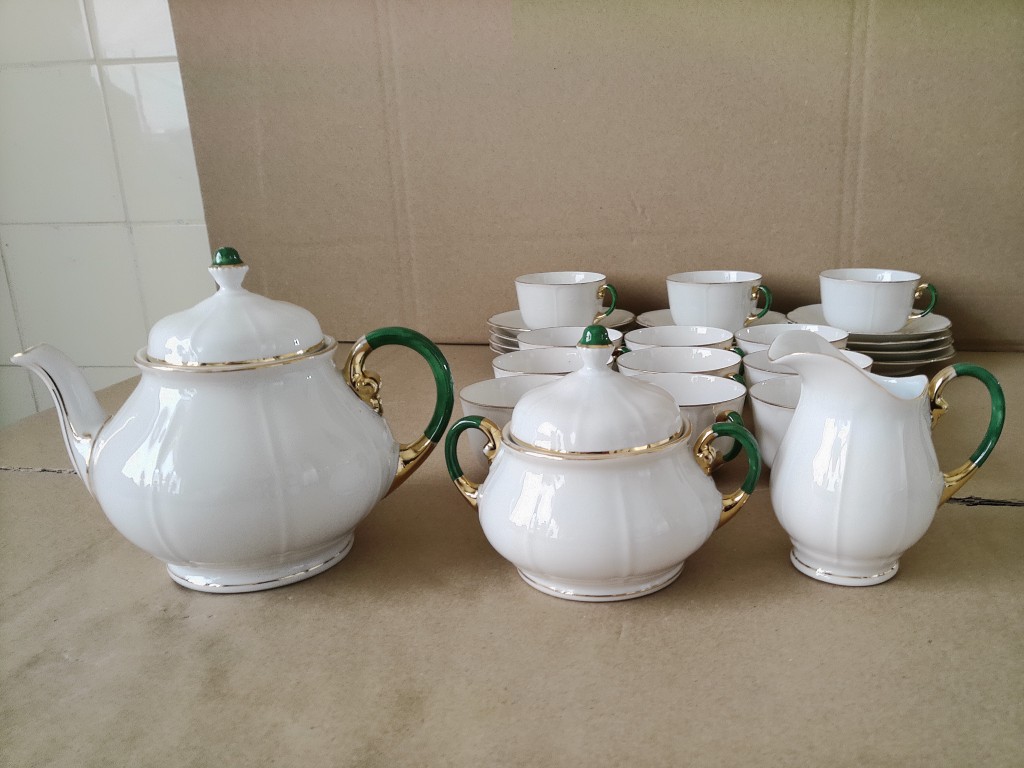 Vintage verguld porseleinen theeservies koffieservies Striegau - Afbeelding 4