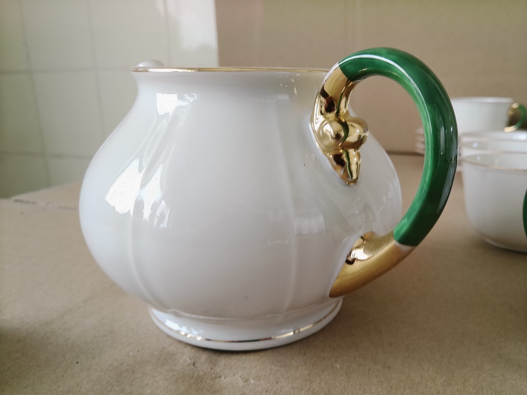 Vintage verguld porseleinen theeservies koffieservies Striegau - Afbeelding 7