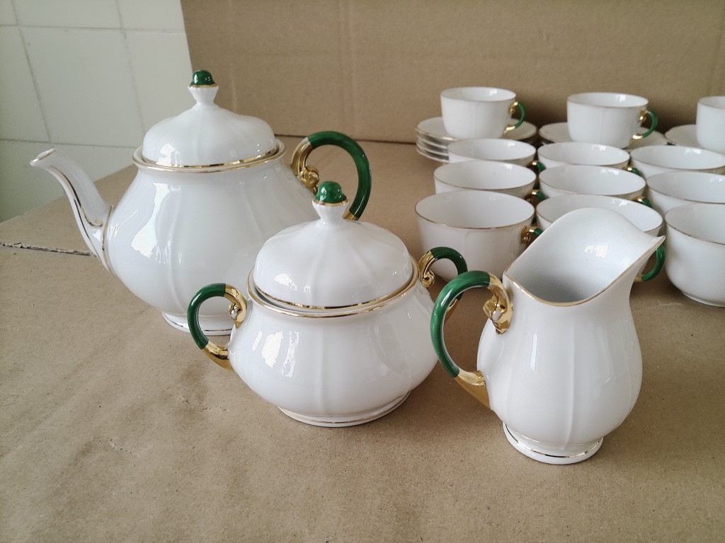 Vintage verguld porseleinen theeservies koffieservies Striegau - Afbeelding 11