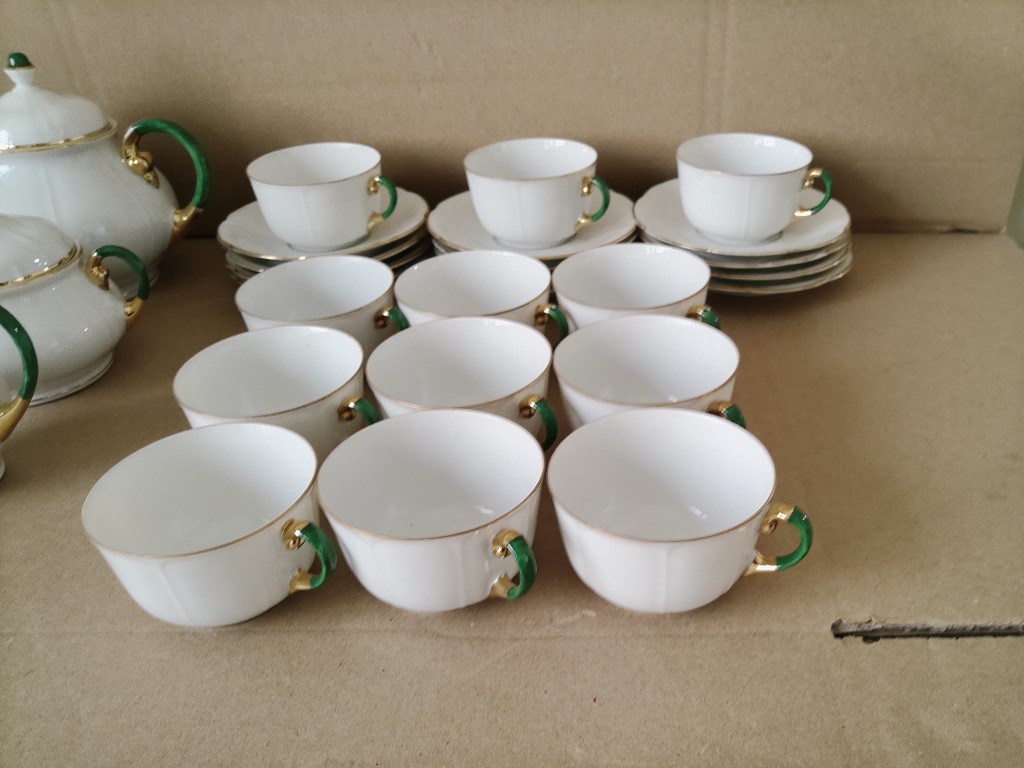 Vintage verguld porseleinen theeservies koffieservies Striegau - Afbeelding 13