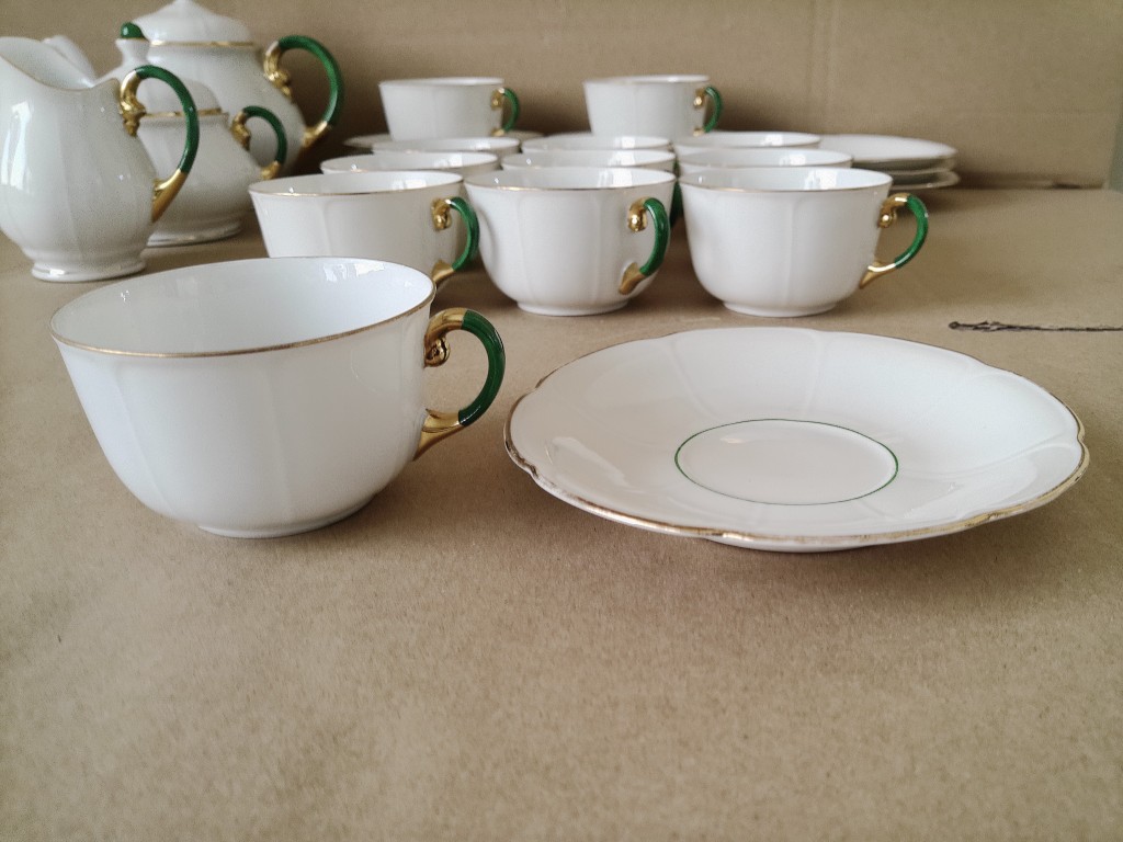 Vintage verguld porseleinen theeservies koffieservies Striegau - Afbeelding 14