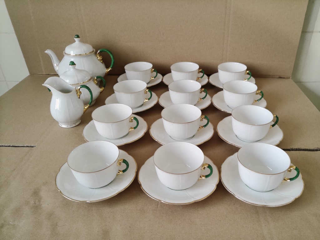 Vintage verguld porseleinen theeservies koffieservies Striegau - Afbeelding 18