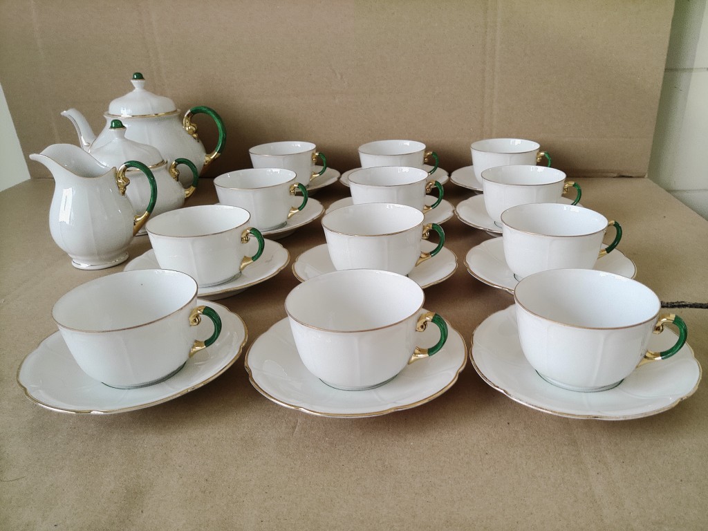 Vintage verguld porseleinen theeservies koffieservies Striegau - Afbeelding 19