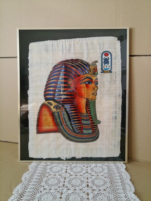 Vintage Egyptisch papyrus schilderij Toetanchamon 41x51cm