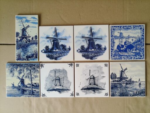 Vintage Delfts blauwe tegels met molen 19 euro per stuk