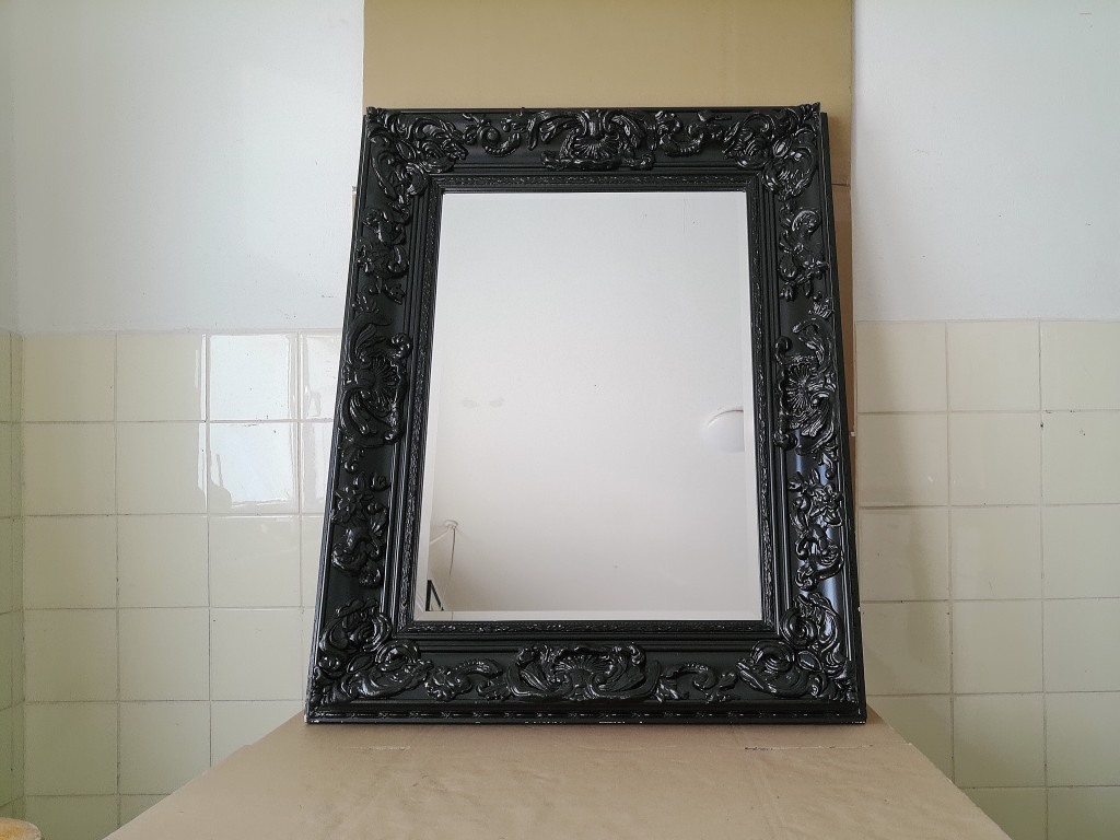 Zwarte facet geslepen spiegel 76x96cm barok stijl
