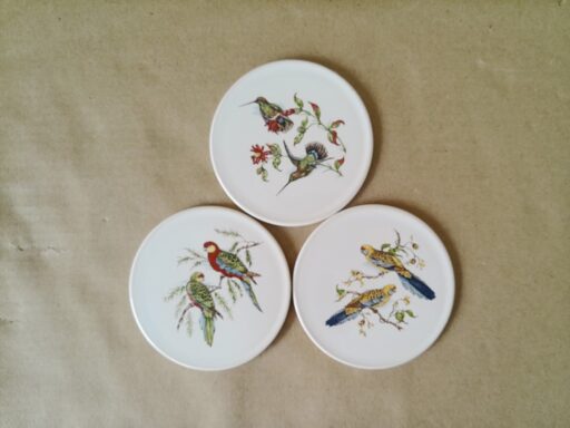 Set vintage tegeltjes met vogels 9cm H & R Johnson