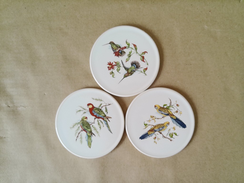 Set vintage tegeltjes met vogels 9cm H & R Johnson