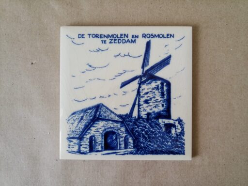 Vintage Delfts blauwe tegel De Torenmolen en Rosmolen te Zeddam