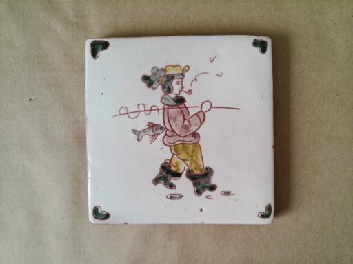 Vintage tegel met Hollandse visser 12x12cm