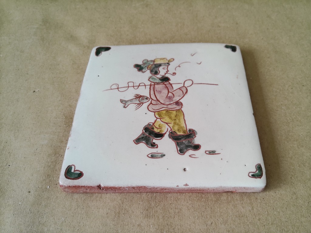 Vintage tegel met Hollandse visser 12x12cm - Afbeelding 3